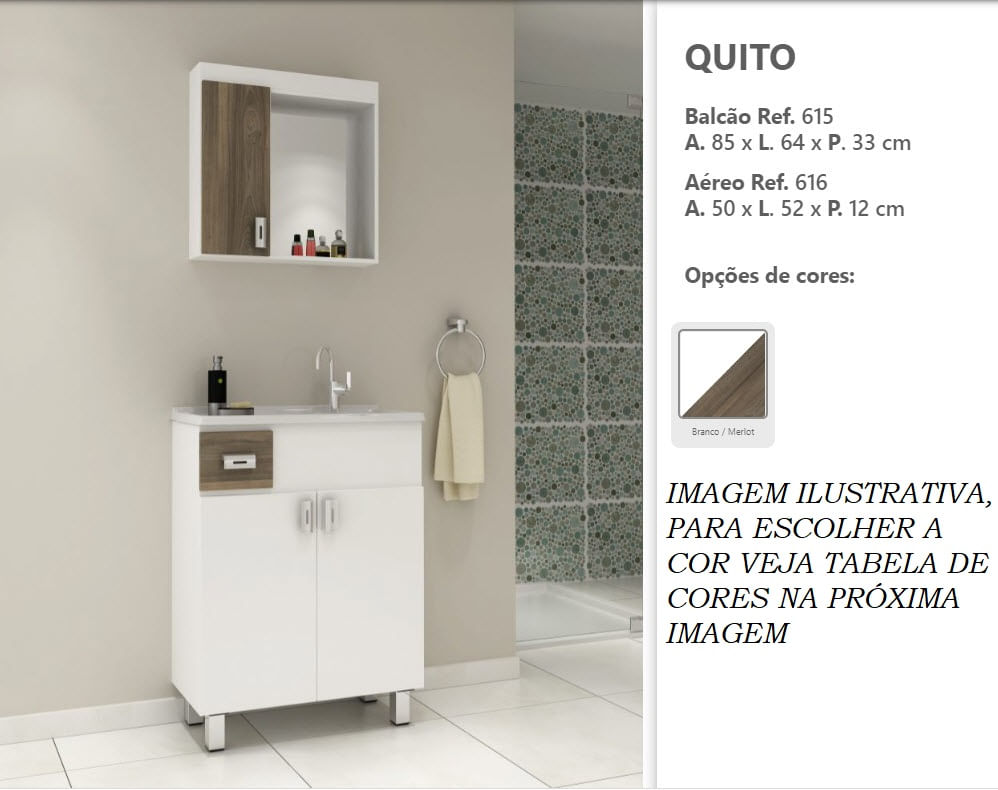 Balcão Para Banheiro Balcony 65 Kit Quito Reto Branco/preto