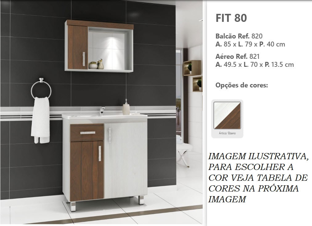 Balcão Para Banheiro Balcony 80 Kit Fit Ártico/ébano