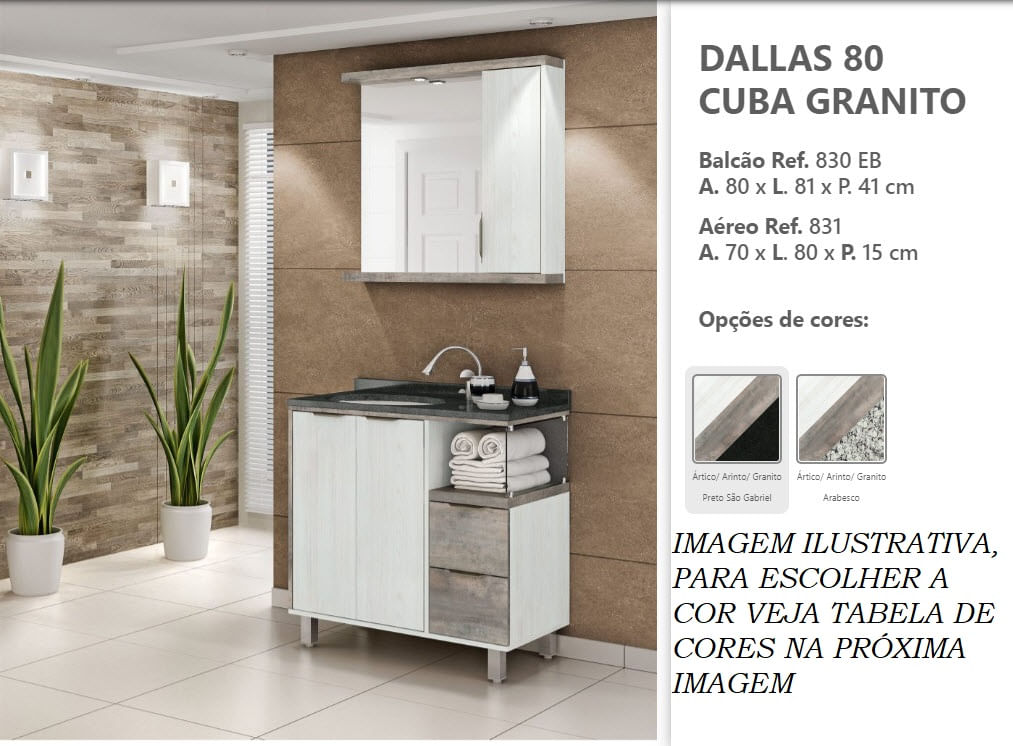 Balcão Para Banheiro Balcony 80 Kit Dallas Granito br Ártico/cabernet