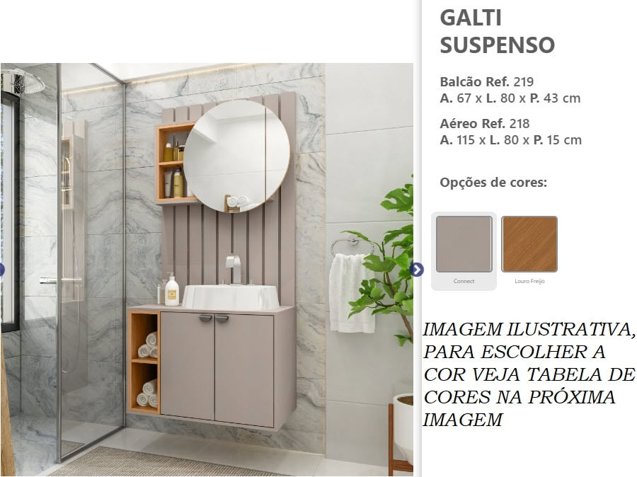 Balcão Para Banheiro Balcony 80 Kit Galti Suspenso Freijó/connect
