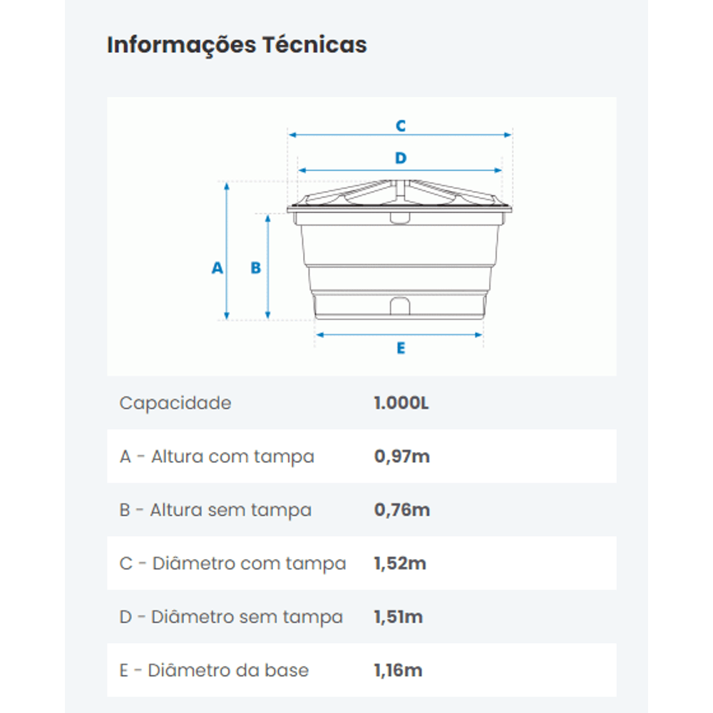 Caixa D'água Fortlev Polietileno 1000 Litros Com Tampa - Bigolin Materiais