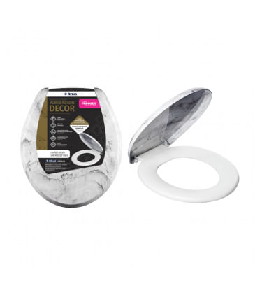 Assento Sanitário Atlas Universal Decor Branco Com Tampa Efeito Mármore Cinza/Branco Almofadado
