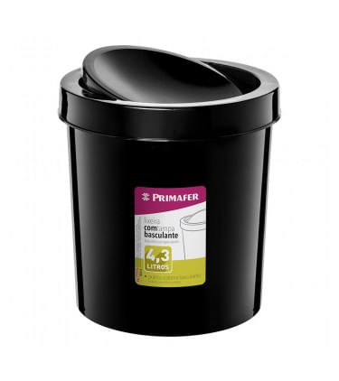 Lixeira Atlas Plástico Basculante Redondo 4,3 Litros Preto