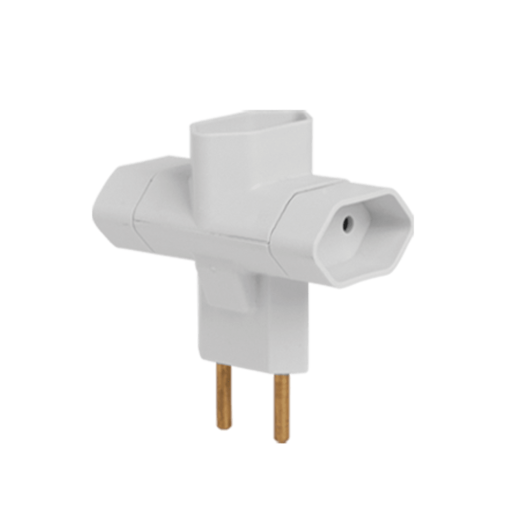 Pino Adaptador Ilumi "T" 3 Saídas 2 Polos 10 Amperes Branco