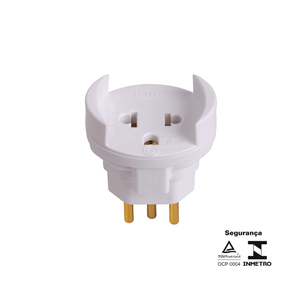 Pino Adaptador Ilumi 2 Polos mais Terra 10 Amperes Branco