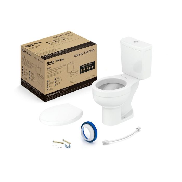 Kit Roca Bacia Acesso Conforto Com Caixa E Acessórios Branco